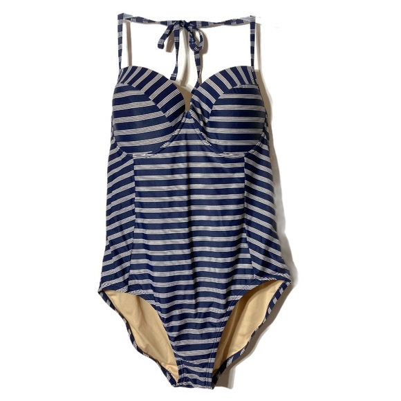 Merona Swimsuit One Piece Blue Stripes X Large String Halter - Picture 1 of 11